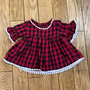 Goodlad Red Black Buffalo Plaid‎ Ruffle Sleeve Dress Baby Girls 6 Months